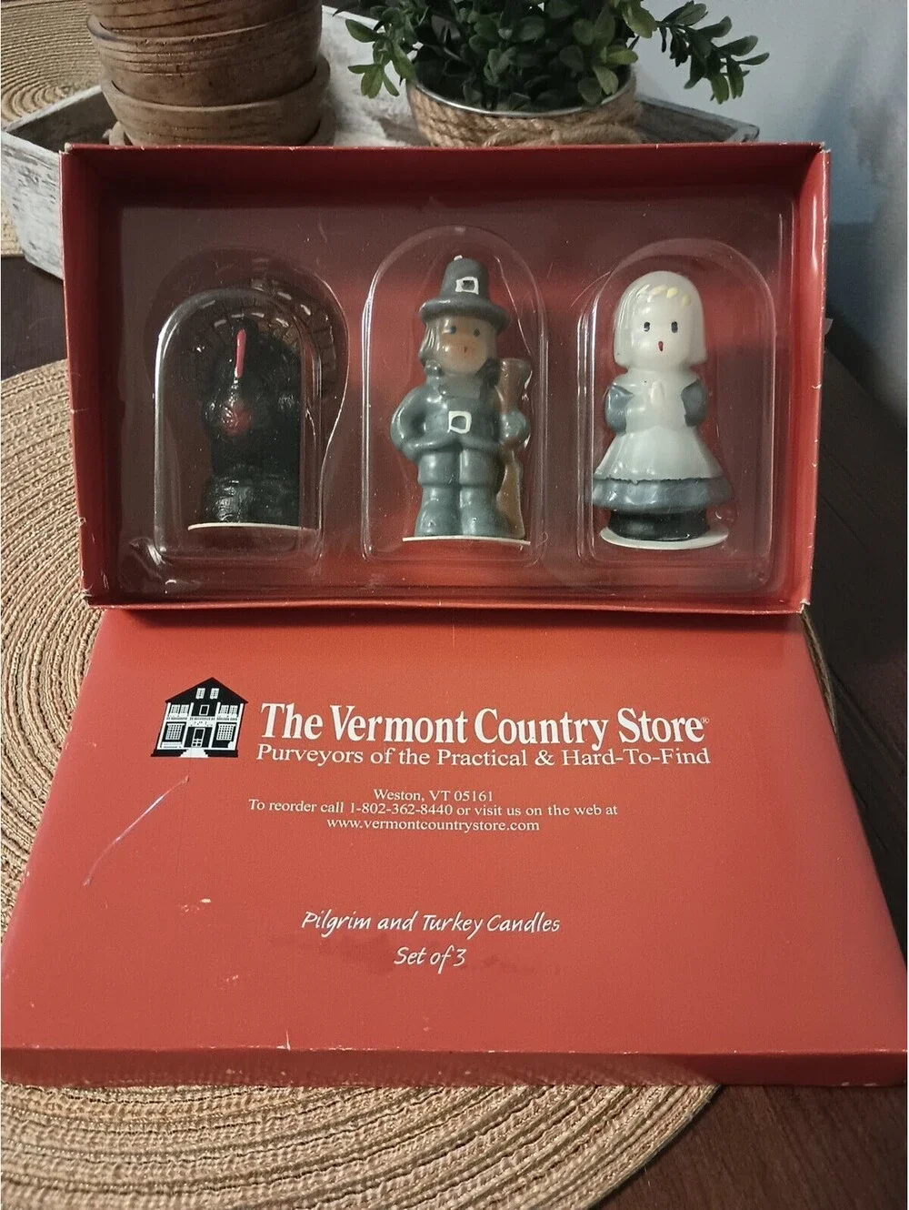 Vintage W/Box Pilgrims & Turkey Candles Centerpiece Thanksgiving America USA
